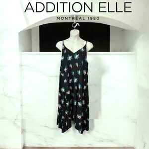 Addition Elle, Plus Size Parrot Floral Dress, 20W, Black, Pink